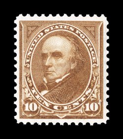 282C, 10c Brown, Ty. I, impressive mint single, extraordinarily well centered, lovely rich color and a well defined impression, unblemished o.g., n.h., extremely fine 1996 PF
certificate for a pair, this being the right stamp.