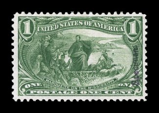 285S-E, 1c Trans-Mississippi, with Specimen overprint, exceptionally well centered within large margins, bright fresh color, o.g., tiny h.r., choice very fine the specimen
overprints are rarely encountered in this premium condition 1991 PF c