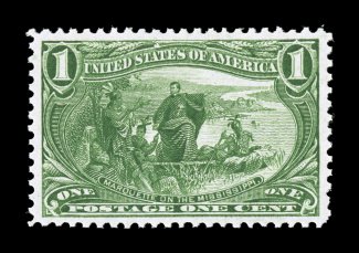 285, 1c Trans-Mississippi, uncommonly well centered within large margins, rich color, o.g., n.h., extremely fine 2000 PF certificate and a 2006 PSE certificate (XF 90 SMQ
$270.00).