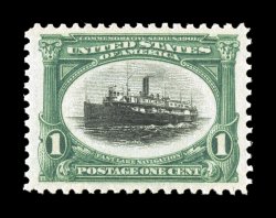 294, 1c Pan-American, a spectacular mint single, sporting enormous margins, the size of which are almost never encountered on any of the Pan-American stamps, outstanding
centering as well, sumptuously rich colors and deeply etched impressions on