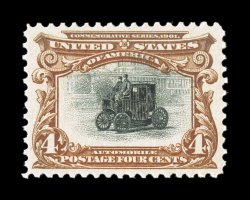 296, 4c Pan-American, an incredibly handsome mint single, near perfect centering amid much larger margins than usually found on this value, deep luxuriant colors and razor-sharp
impressions on fresh crisp paper, o.g., n.h., extremely fine a tru