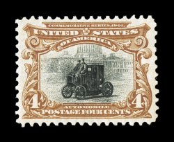 296, 4c Pan-American, quite well centered within large margins, strong rich colors and impressions, o.g., n.h., extremely fine 1984 PF certificate and a 2007 PSE certificate (XF
90 SMQ $470.00).