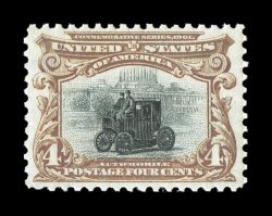 296, 4c Pan-American, excellent centering within large margins, warms colors, o.g., n.h., extremely fine 2007 PF certificate (XF 90 SMQ $470.00).