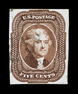 12, 5c Red brown, used, close to large margins all around, attractive rich color, unusually light cancel, very fine 1985 and 2002 PF certificates.