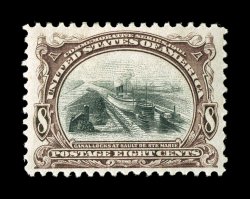 298, 8c Pan-American, uncommonly well centered and margined, rich colors, o.g., lightly hinged, extremely fine 2004 PSE certificate (XF 90 SMQ $200.00).