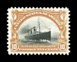 299, 10c Pan-American, strong rich colors, well centered within large margins, o.g., n.h., extremely fine 2000 PF certificate and a 2006 PSE certificate (VF-XF 85 SMQ
$530.00).