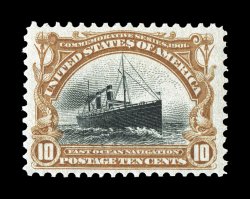 299, 10c Pan-American, exceptionally well centered, unusually fresh with rich colors, pristine o.g., n.h., extremely fine 1996 PF certificate.