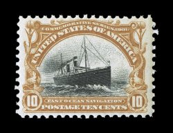 299, 10c Pan-American, well centered within wide margins, strong colors, o.g., n.h., choice very fine 2007 PF certificate.