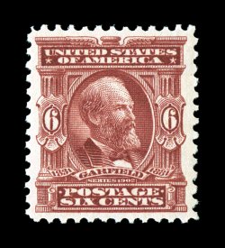 305, 6c Claret, a highly desirable mint example, gorgeous rich color and a sharp impression, extraordinarily well centered within unusually large margins, o.g., n.h., extremely
fine 1998 PF certificate.