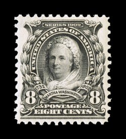 306, 8c Violet black, excellent centering, deep rich color and a crisp detailed impression, o.g., n.h., extremely fine 2002 PSE certificate (XF 90 SMQ $375.00).