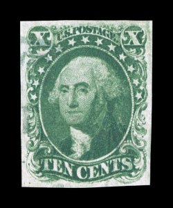 13, 10c Green, Ty. I, used, large margins all around, rich color and a crisp detailed impression, very lightly cancelled, extremely fine 1990 PF certificate.