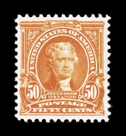 310, 50c Orange, well centered within exceedingly large margins, brilliantly fresh color on clean white paper, o.g., lightly hinged, extremely fine 1996 PF
certificate.