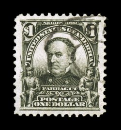 311, $1.00 Black, select quality used example, remarkably well centered within especially wide margins, strong color and impression on fresh paper, unusually light double oval
cancel, extremely fine actually a very difficult stamp to find in th