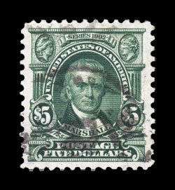 313, $5.00 Dark green, used, excellent centering within much larger margins than typically found on this high value, strong rich color and a sharp impression, extremely fine
2007 PSE certificate (XF 90 SMQ $1,400.00).