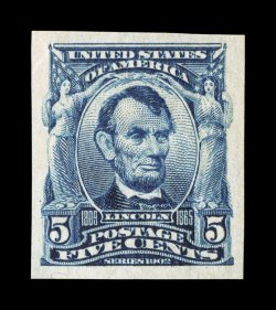 315, 5c Blue imperforate, large margins all around, deep color and impression, o.g., n.h., extremely fine photocopy of a 1981 PF certificate for a pair, this being the top
stamp.