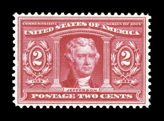 324, 2c Louisiana Purchase, excellent centering, rich vibrant color, flawless o.g., n.h., extremely fine 2006 PSE certificate (XF 90 SMQ $245.00).