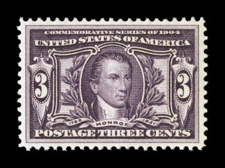 325, 3c Louisiana Purchase, an immaculate choice mint example, being remarkably well centered and margined, deep luxuriant color and an especially strong impression, o.g., n.h.,
extremely fine 1990 PF certificate and a 2005 PSE certificate (XF-