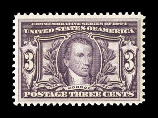 325, 3c Louisiana Purchase, an impressive mint single which boasts impeccable centering amid large margins all around, deep rich color, pristine o.g., n.h., extremely fine
photocopy of a 2000 PF certificate for a block of four, this being the b