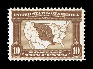 327, 10c Louisiana Purchase, incredibly well centered, deeply rich color and a razor-sharp impression, pristine o.g., n.h., extremely fine gem an especially difficult
commemorative to find in this extraordinary quality 1990 PF certificate and