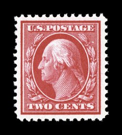 332, 2c Carmine, exceedingly well centered within large margins, radiant rich color on bright white paper, immaculate o.g., n.h., extremely fine 2002 PF certificate and a 2006
PSE certificate (XF-Superb 95 SMQ $245.00).