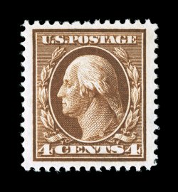 334, 4c Orange brown, wonderfully well centered within extravagantly large margins, intensely rich color and an excellent clarity of impression, pristine o.g., n.h., extremely
fine an especially choice stamp 2000 PF certificate and a 2007 PF c