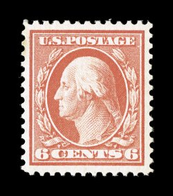 336, 6c Red orange, large balanced margins all around, bright vibrant color, unblemished o.g., n.h., extremely fine 1996 PF certificate and a 2007 PF certificate (XF 90 SMQ
$530.00).