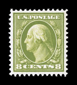 337, 8c Olive green, choice quality mint single, excellent centering within large balanced margins, bright rich color and a crisp impression, pristine o.g., n.h., extremely fine
2002 PF certificate and a 2006 PSE certificate (XF 90 SMQ $390.00