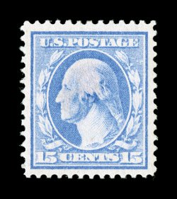 340, 15c Pale ultramarine, excellent centering amid uncharacteristically large margins, strong color, o.g., n.h., extremely fine 2007 PSE certificate (XF 90 SMQ
$540.00).