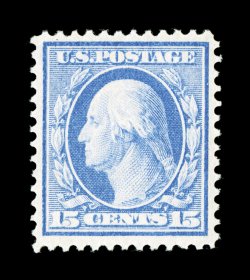 340, 15c Pale ultramarine, beautiful bright color on pristine white paper, exceptionally well centered and margined, fresh clean o.g., n.h., extremely fine 2001 PF certificate
and a 2007 PF certificate (VF-XF 85 SMQ 295.00).