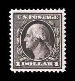 342, $1.00 Violet brown, an incredibly choice and desirable mint single, possessing outstanding centering amid margins which are considerably larger and more lavish than usual,
incredibly fresh overall, with intensely rich and luxuriant color, p