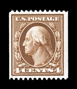 350, 4c Orange brown coil, perf. 12 horiz., fresh mint single, rich color and a crisp impression, nicely centered, o.g., n.h., very fine photocopy of a 2000 PF certificate for a
strip of four, this being the top stamp.