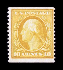 356, 10c Yellow coil, perf. 12 vert., rich luxuriant color, o.g., trivial h.r., a fine example of this rare coil 2007 PF certificate.