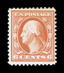 362, 6c Red orange on bluish paper, bright fresh color, o.g., tiny thin spot and a very faint stain at top, fine appearance 1991 PF certificate.