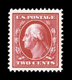 375, 2c Carmine, a magnificent mint single of this relatively available stamp in a most uncommon quality, featuring lavishly large and perfectly balanced margins all around,
striking radiant color and a vivid impression, immaculate o.g., n.h., s