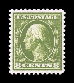 380, 8c Olive green, a visually stunning mint single, possessing the deepest and most luxuriant color we have ever seen on this stamp, with an impression that would rival any
proof, in addition it is marvelously well centered within large margin