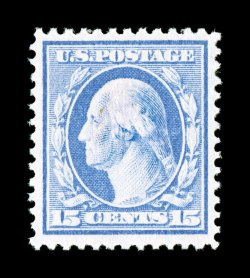 382, 15c Pale ultramarine, a highly desirable example, featuring outstanding centering amid much larger margins than normally encountered, beautiful rich color and a sharp
impression on immaculate white paper, unblemished o.g., n.h., extremely f