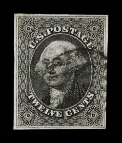 17, 12c Black, used, four full balanced margins, strong color and impression, black grid cancel, very fine 1997 PF certificate.