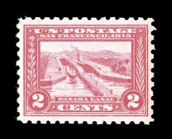 402, 2c Panama-Pacific, perf. 10, well centered within very large margins which are most uncharacteristic of this stamp, lovely fresh color, o.g., n.h., extremely fine 2000 PF
certificate.