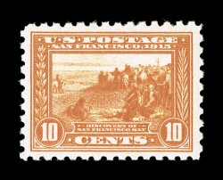 404, 10c Panama-Pacific, perf. 10, strong vibrant color and a highly detailed impression on clean white paper, well centered within large margins, pristine o.g., n.h., extremely
fine 1998 PF certificate and a 2006 PSE certificate (VF-XF 85 SMQ