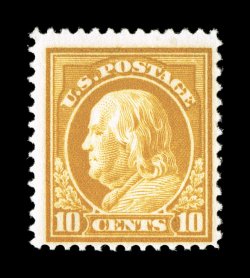 416a, 10c Brown yellow, amazingly, we have a second example of this rare shade, this actually being a slightly different shade than the above stamp (more of a true mustard color
- but clearly in the Brown yellow family), centered slightly to the
