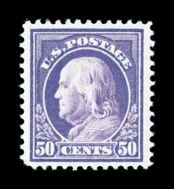 421, 50c Violet, single line watermark, excellent centering within unusually wide margins, rich luxuriant color and a strong detailed impression on bright paper, o.g., n.h.,
extremely fine 2005 PF certificate and a 2006 PSE certificate.