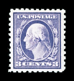 426, 3c Deep violet, pink back variety, excellent centering within particularly wide margins, intensly rich color and a highly detailed impression on pristine white paper,
unblemished o.g., n.h., extremely fine 1991 PSE certificate and a 2005 P