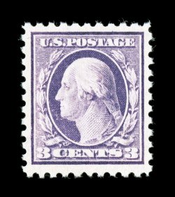 464, 3c Violet, a highly select mint example of this undervalued and often faked stamp, possessing excellent centering within much larger margins than normally encountered,
bright fresh color, o.g., n.h., extremely fine 1999 PF certificate for