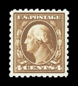 465, 4c Orange brown, well centered within large margins, bright rich color and a strong impression, o.g., n.h., extremely fine 2007 PSE certificate (XF 90 SMQ
$360.00).