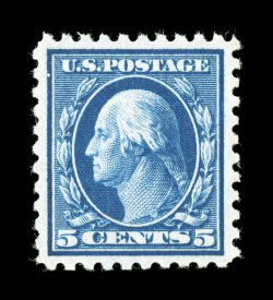466, 5c Blue, a remarkably choice mint example that is not only extraordinarily well centered within large margins, but also possesses rich luxuriant color and an especially
intense impression on crisp white paper, o.g., n.h., extremely fine gem