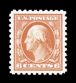 468, 6c Red orange, a wonderfully choice mint example, possessing exceptionally large margins and being remarkably well centered within them, gorgeous bright color, unblemished
o.g., n.h., an extremely fine gem 2005 PF certificate (XF-Superb 95