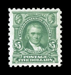 480, $5.00 Light green, exceedingly large and wonderfully well balanced margins all around, sumptuously rich color and a crisp detailed impression, immaculate o.g., n.h., an
extremely fine gem 2007 PSE certificate (XF-Superb 95 SMQ $2,150.00).