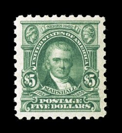480, $5.00 Light green, a mint example of a relatively available stamp in a most remarkable condition, possessing outstanding centering amid extravagantly large margins,
marvelously rich color and a detailed impression on pristine paper, immacul