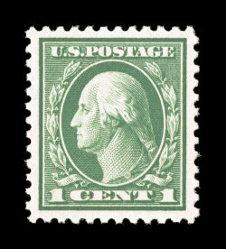 498, 1c Green, superb mint single, being flawlessly centered amid exceptionally large margins, rich luxuriant color and an excellent clarity of impression on bright white paper,
pristine o.g., n.h., an extremely fine gem for the most demanding c