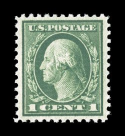 498, 1c Green, precisely centered within uncommonly wide margins, rich luxuriant color and an especially strong impression, unblemished o.g., n.h., an extremely fine gem 2007
PSE certificate (Superb 98 SMQ $280.00).